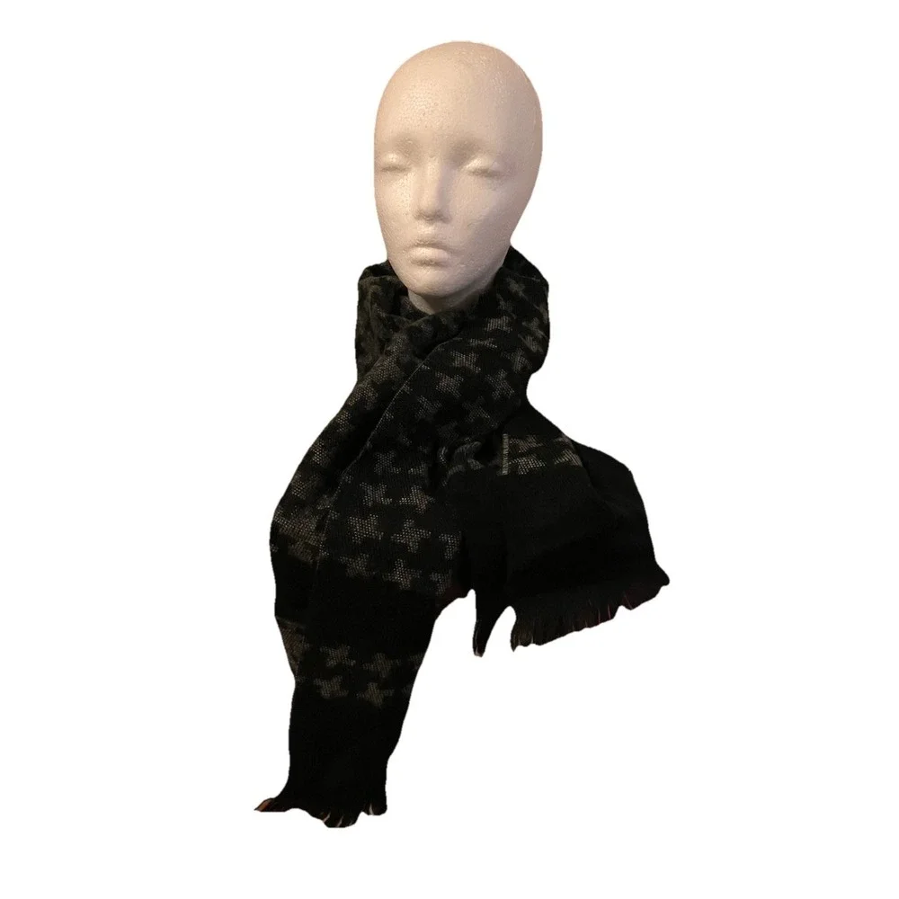 100% CASHMERE SCARF Made in England Soft Wool Wrap Plaid Black /‎ Gray /